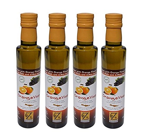 4x 250ml Weinessig mit Orangenblüten Honig 4 Flaschen 1 Liter gesamt + 10ml Olivenölsachet - Wein Essig versetzt mit Orangenhonig im 4er Set Kreta Essig Orangenessig von Hellenikos