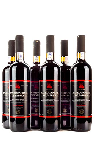 6x 750ml Mavrodaphne Loukatos Rotwein im Set 15% Vol. griechischer Süßwein Likörwein Dessertwein + 2x 10ml kretisches Olivenöl Sachet zum testen gratis von Hellenikos