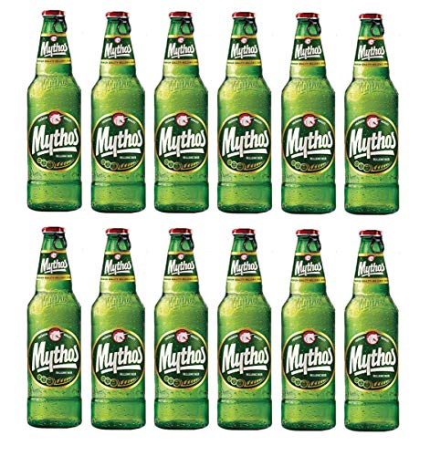 MYTHOS Bier 330ml 12 Flaschen inkl. Einwegpfand + 10ml Sachet Olivenöl - griechisches Original Lagerbier Hellenic Beer 0,33 l Olympic Brewery (12) von Hellenikos