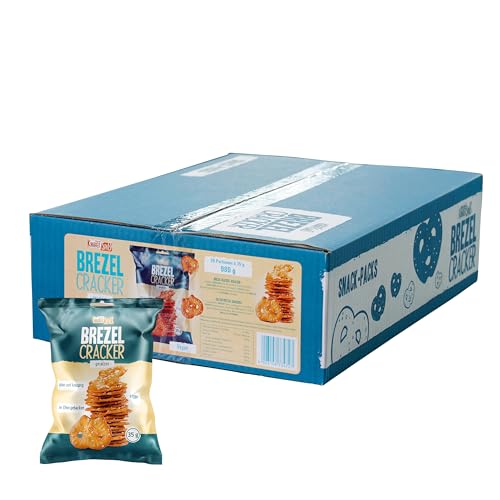 HELLMA Brezel Cracker Salz - 28 Stk. Knabberei im Mini-Beutel je 35 g einzeln- Snack-Vorrats-Box - für Büro oder unterwegs von Hellma