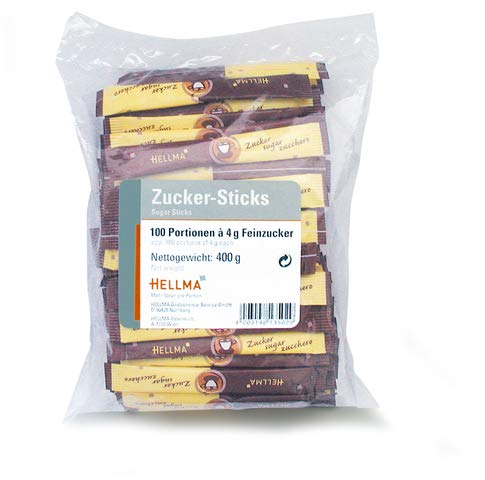 HELLMA Zucker, gemahlen, weiß, Folienbeutel, 100 Sticks à 4 g (400 g), Sie erhalten 1 Packung á 400 g von Hellma