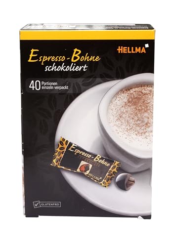 Hellma Espresso-Bohne in Zartbitter-Schokolade - 40 Stk. schokoliert, einzeln - je 1,1 g - Vorrats-Box - für Café, Gastro von Hellma