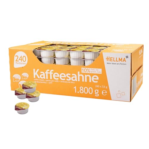 Hellma Kaffeesahne 10% Fett 240 Stk. je 7,5 g - 1,8 kg Vorrats-Box, Milchersatz - für Kaffee oder Tee von Hellma