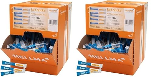 Hellma Speise-Salz-Sticks 750 Stk. je 1 g - 750 g in Vorrats-Box - Salztütchen einzeln verpackt, für Cafés und Gastronomie (Packung mit 2) von Hellma