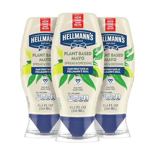 Hellmann's Veganer Verband und Verbreitung Vegan 3 Karat für eine reichhaltige, cremige pflanzliche Alternative zu Mayo gleichen großartigen Geschmack, pflanzlicher Basis, frei von Eiern, 326 ml von Hellmann's