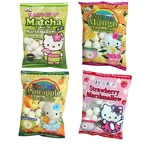 Hello Kitty Marshmallow 4 Flavor Variety Pack with Jelly inside | Matcha, Strawberry, Pineapple, Mango | Japanese Import | 3oz von Hello Kitty