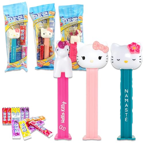 Hello Kitty PEZ-Spender, 4 Stück, Bündel mit 3 PEZ-Spendern mit (2) Hello Kitty und (1) niedlichen Tier-plus PEZ-Nachfüllpackung, Hello Kitty PEZ-Süßigkeiten (Stil kann variieren) von Hello Kitty