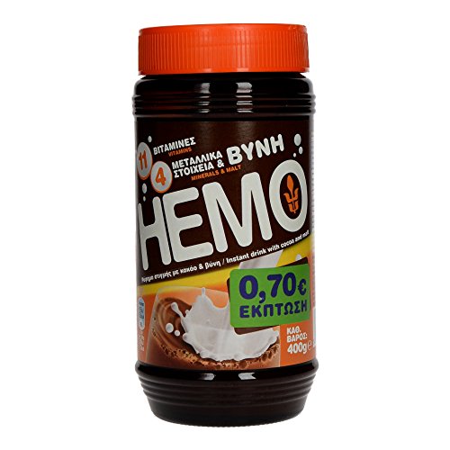 HEMO Children Cocoa Drink in Powder - Glass Jar of 400 g with malt, vitamins and minerals von Hemo