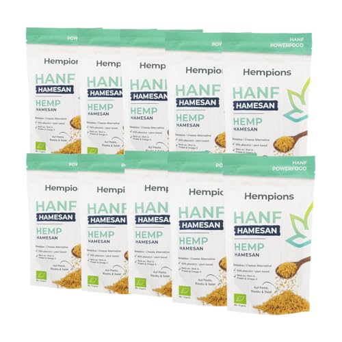 Hempions Hanf Hamesan | veganes Bio Pasta Topping | vegane Streukäse-Alternative zur flexiblen Verwendung - 10 x 90 g von Hempions