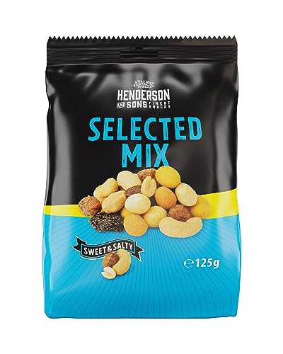 HENDERSON AND SONS Studentenfutter Selected Mix - 125 Gramm Beutel - Nussmischung - Bunte, süß-salzige Nuss-Kernmischung mit zweierlei Rosinen und gerösteten und gebrannten Erdnüssen von Henderson & Sons