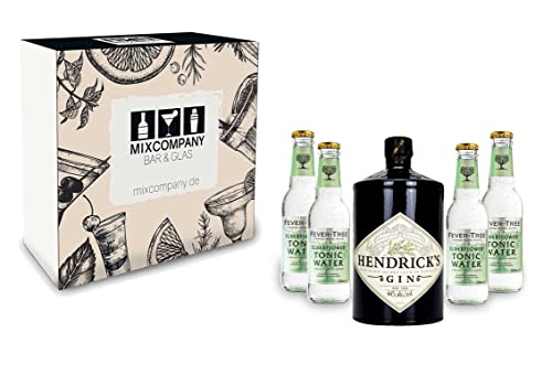 Gin Tonic Giftbox Geschenkset - Hendricks Handcrafted Gin 0,7l (44% Vol) + 4x Fever Tree Elderflower Water 200ml inkl. Pfand MEHRWEG- [Enthält Sulfite] von Hendricks-Hendricks