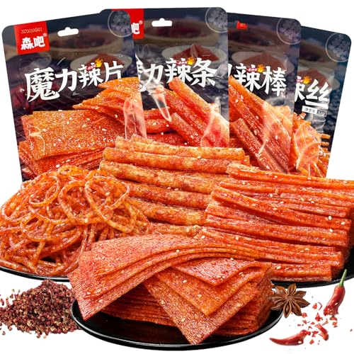 Latiao 4 Pack, Latio Chinese Snack, Chinesische Würzige Snacks, Würzig Gewürzte Snacks, Klassische Hot Strips fürs Büro, Partys von Henjunu