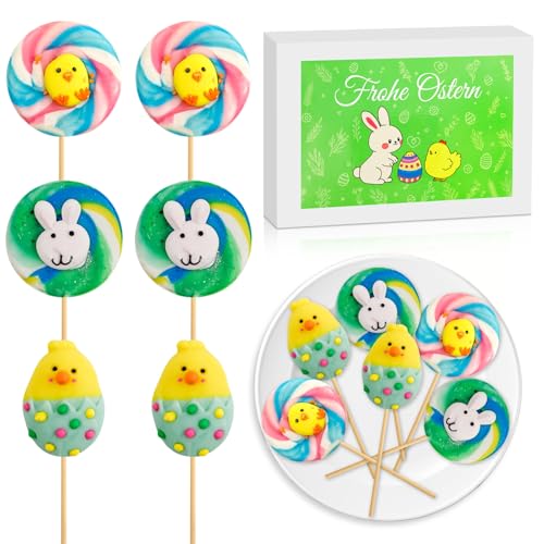 Ostern Süßigkeiten 6 Stück, Ostern Regenbogen Lolli, Osterhase Süßigkeiten, Oster Lollis, Ostersüßigkeiten für Kinder, Einzeln Verpackt, Ostern Geschenke Kinder von Henjunu