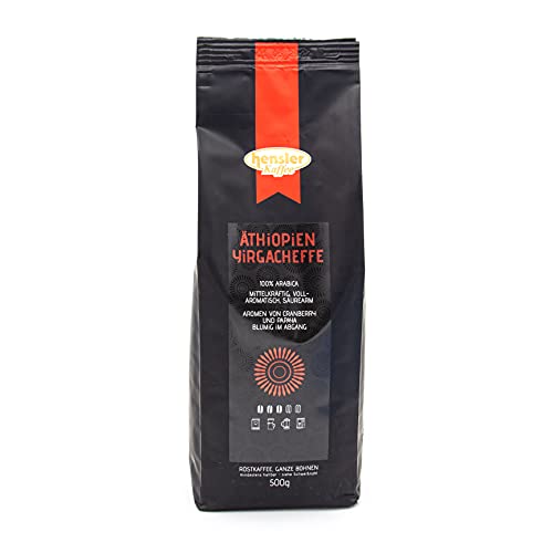 Hensler Kaffee Äthiopien Yirgacheffe, 100% Arabica Kaffeebohnen, Röstkaffeebohnen für Vollautomaten und Filterkaffee, mittlere Röstung von Hensler Kaffee