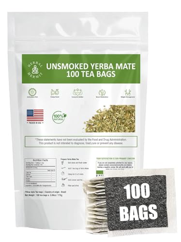 Herbal Hermit Yerba Mate Tee mit natürlichem Bio-Yerba-Matte (100 Teebeutel), reich an Chlorophyll, Antioxidantien und Vitaminen, hergestellt in den USA von Herbal Hermit