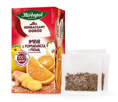 Ingwer mit Orange und Quitte, Obst- und Kräutertee mit Zitrusgeschmack, HERBAPOL, 20 SACHETS X 2,5 g, Wärmeinfusion von Herbapol