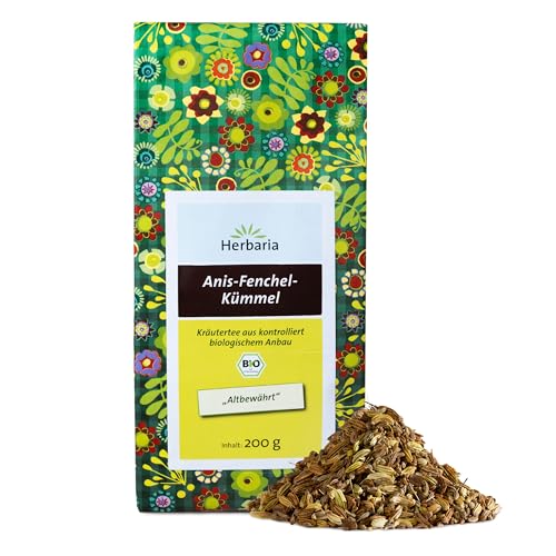 Herbaria Anis-Fenchel-Kümmel-Tee bio 200g, lose Bio-Kräuterteemischung, Bio-Kräutertee lose, natürliche Zutaten für natürlichen Teegenuss, Bio-Kräuterteemischung für die ganze Familie von Herbaria