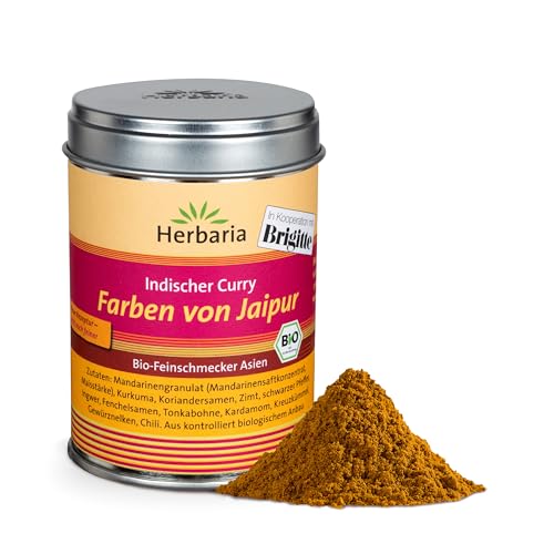 Herbaria Farben von Jaipur bio 80g M-Dose – Bio-Currypulver - indischer Curry - fertige Bio-Curry Gewürzmischung für indische Gerichte - mit erlesenen Zutaten - in nachhaltiger Aromaschutz-Dose von Herbaria