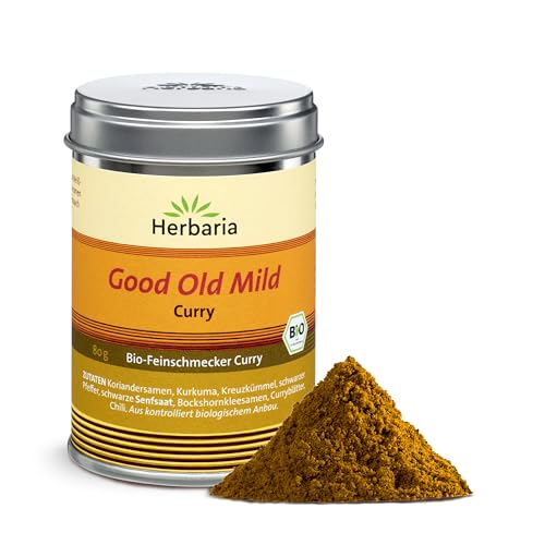 Herbaria Good Old Mild Curry bio 80g M-Dose – Bio-Currypulver, Bio-Curry-Mischung - fertige Bio-Gewürzmischung für klassische Curry-Spezialitäten mit erlesenen Zutaten - in nachhaltiger Aromaschutz-Dose von Herbaria