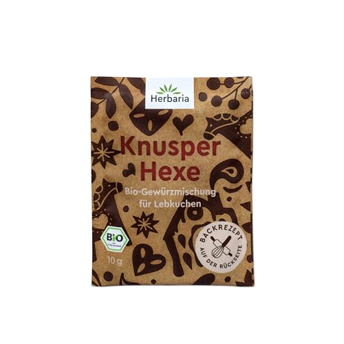 Herbaria Knusperhexe bio 10g Sachet – fertige Bio-Gewürzmischung für Lebkuchen, Spekulatius, Zimtsterne – Backgewürz für Weihnachtsbäckerei mit erlesenen Zutaten – praktisch portioniert verpackt von Herbaria