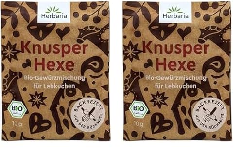 Herbaria Knusperhexe bio 10g Sachet – fertige Bio-Gewürzmischung für Lebkuchen, Spekulatius, Zimtsterne – Backgewürz für Weihnachtsbäckerei mit erlesenen Zutaten – praktisch portioniert verpackt von Herbaria