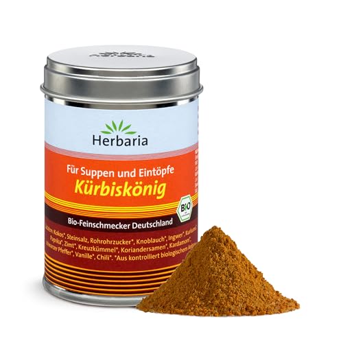 Herbaria Kürbiskönig bio 90g M-Dose – Kürbisgewürz, pumpkin spice – fertige Bio-Gewürzmischung für Kürbis, Suppen & Eintöpfe – in nachhaltiger Aromaschutz-Dose von Herbaria