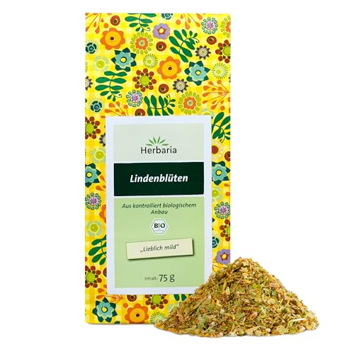 Herbaria Lindenblüten Tee bio 75g – loser Bio-Kräutertee – Bio-Lindenblütentee lose – Bio Lindenblüten getrocknet und grob geschnitten natürlicher wohltuender Teegenuss von Herbaria