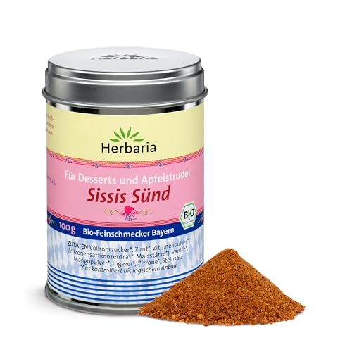 Herbaria Sissis Sünd bio 100g M-Dose – Bio-Gewürzmischung für Apfelstrudel, Bratäpfeln, Apfelkuchen und Apfelschmarrn – in nachhaltiger Aromaschutz-Dose von Herbaria