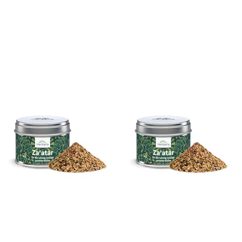 Herbaria Za'atar bio 25g S-Dose – fertige orientalische Bio-Gewürzmischung für klassische Gerichte der Levante Küche - mit erlesenen Zutaten - in nachhaltiger Aromaschutz-Dose (Packung mit 2) von Herbaria