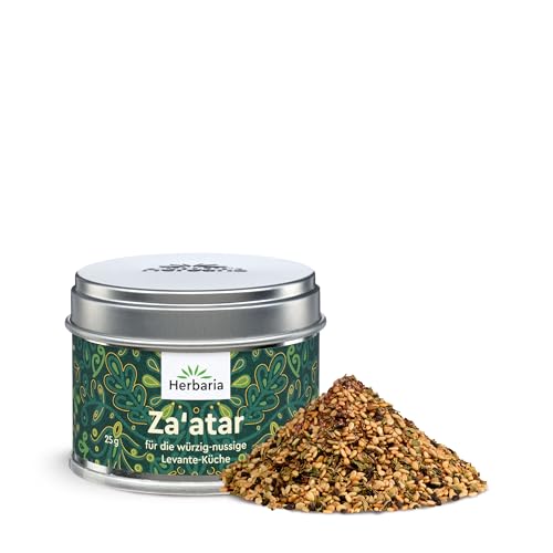 Herbaria Za'atar bio 25g S-Dose – fertige orientalische Bio-Gewürzmischung für klassische Gerichte der Levante Küche - mit erlesenen Zutaten - in nachhaltiger Aromaschutz-Dose von Herbaria