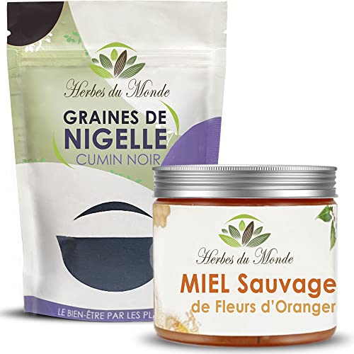 Herbes du Monde – Nigella- und Honig-Duo – Erhöht Ihre Immunität – Stärkt Ihre Immunabwehr – 1 Beutel mit 200 g und 1 Glas von Herbes du Monde