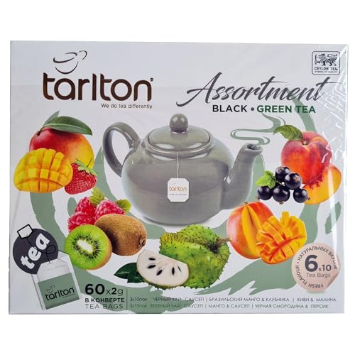 Tarlton Assortment Black & Green Tea – 60 Teebeutel à 2g – Ceylon-Tee mit natürlichen Aromen in 6 Geschmacksrichtungen von Herbosus