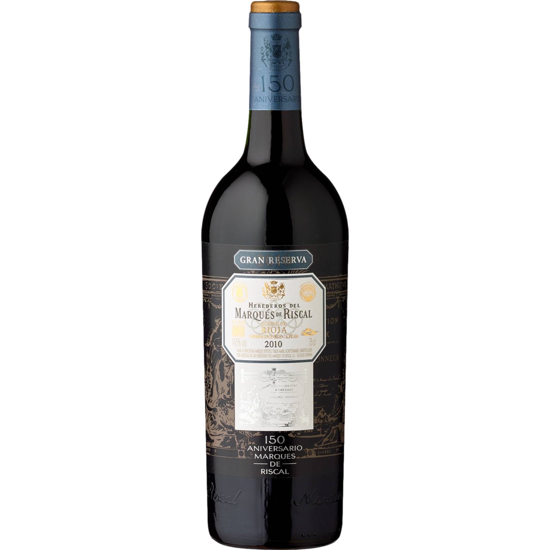 150 Aniversario Rioja Gran Reserva, Rioja DOCa, Rioja, 2016, Rotwein von Herederos del Marques de Riscal - Torrea, 1 - 01340 Elciego - Spanien