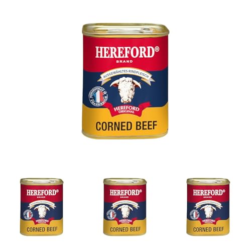 Hereford Corned Beef 200 g I gepökeltes Rindfleisch zerkleinert und in eigenem Saft gekocht I original Hereford Corned Beef I ausgewähltes Rindfleisch (Packung mit 4) von Hereford