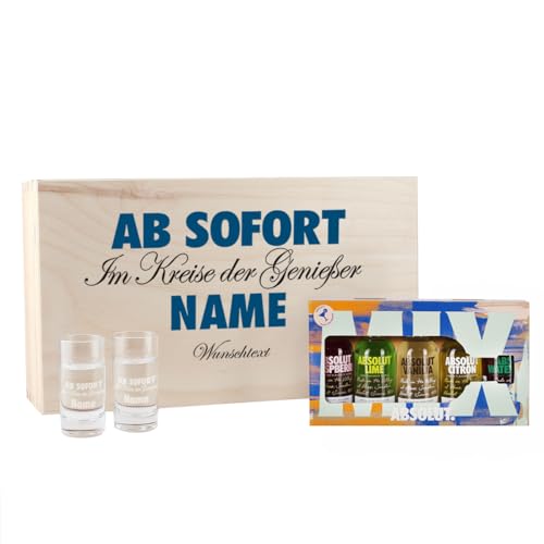 Herz & Heim® Absolut Vodka Geschenk-Set - Kreise der Genießer - mit 5 Miniaturen Vodka und gravierten Gläsern von Herz & Heim