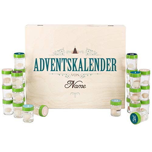 Herz & Heim® Adventskalender mit 24 Schnäpsen mit Aufdruck des Wunschnamen Birnenbrand von Herz & Heim