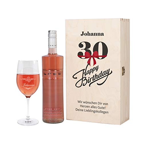 Herz & Heim® Bree Wein-Geschenk mit graviertem Weinglas und Bree Wein zur Auswahl in Präsentbox zum 30. Geburtstag Rosé von Herz & Heim