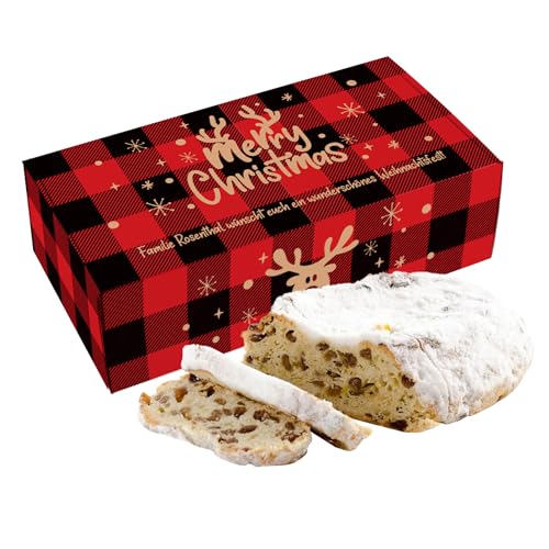 Herz & Heim® Christstollen Thüringer Art 1kg in personalisierter Geschenkbox -Merry Christmas- von Herz & Heim