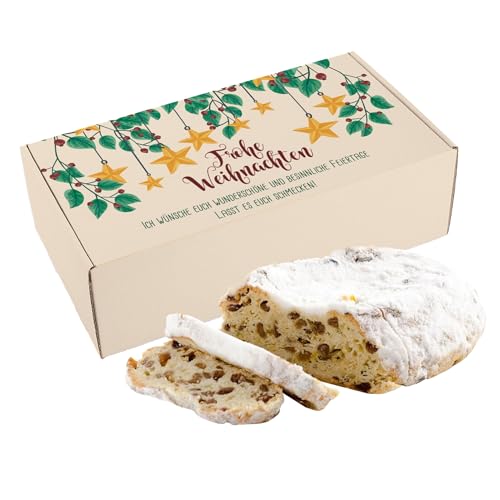 Herz & Heim® Christstollen Thüringer Art 1kg in personalisierter Geschenkverpackung -Frohe Weihnachten- von Herz & Heim