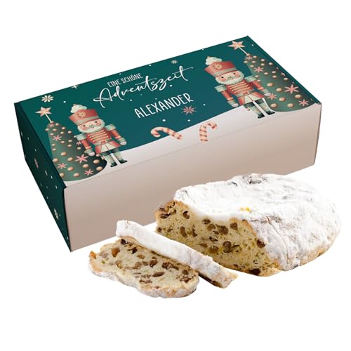 Herz & Heim® Christstollen Thüringer Art 1kg in personalisierter Geschenkverpackung -Nussknacker- von Herz & Heim