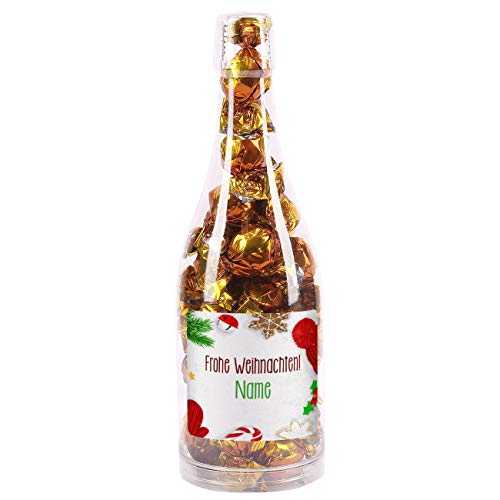 Herz & Heim® Fair Trade Pralinen zu Weihnachten in einer formschönen Flasche mit persönlichem Etikett Frohe Weihnachten von Herz & Heim