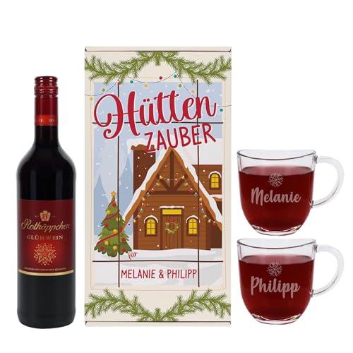 Herz & Heim® - Geschenkset Glühwein Hüttenzauber mit personalisierbaren Gläsern und Geschenkbox von Herz & Heim