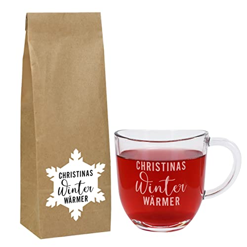 Herz & Heim® Geschenkset bestehend aus graviertem Teeglas und 100g Früchtetee/verschiedene Motive/Weihnachten, Geburtstag, Muttertag Winterwärmer von Herz & Heim