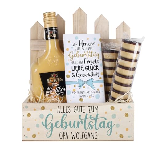 Herz & Heim® Geschenkset mit Eierlikör, Waffelbechern und Schokolade für verschiedene Anlässe, personalisiert (Alles Gute zum Geburtstag) von Herz & Heim