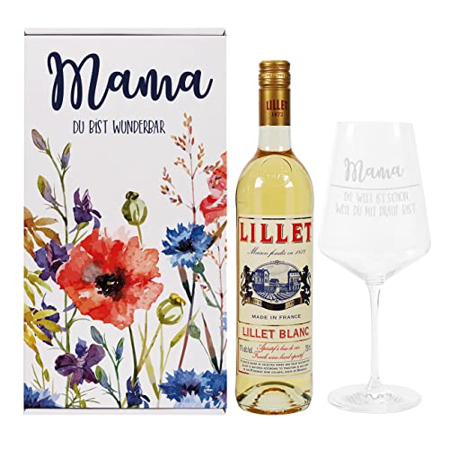 Herz & Heim® Geschenkset mit Kompliment, Weinglas und 1 Flasche Lillet/Personalisiert Blanc von Herz & Heim