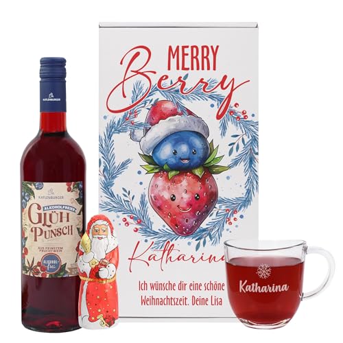 Herz & Heim® Geschenkset zur Weihnachtszeit - Alkolfreier Glühpunsch mit gravierter Glastasse (Merry Berry) von Herz & Heim