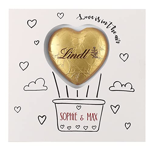 Herz & Heim® Hochzeitskarte - Süße Grüße - Grußkarte inkl. Lindt Schokoladen-Herzen Love is in the Air mit Wunschnamen von Herz & Heim