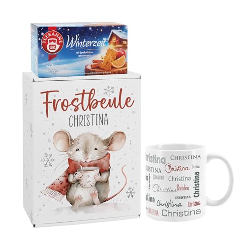 Herz & Heim® Kleines Tee Geschenkset mit Tasse, Tee und Geschenkverpackung, personalisiert (Frostbeule) von Herz & Heim