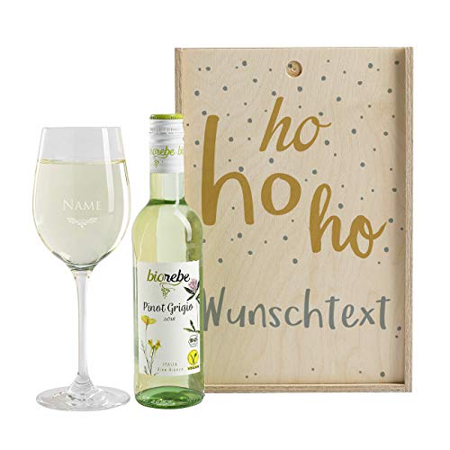 Herz & Heim® Kleines Wein-Geschenk zu Weihnachten mit graviertem Weinglas und Wein zur Auswahl in Weinkiste Pinot Grigio von Herz & Heim