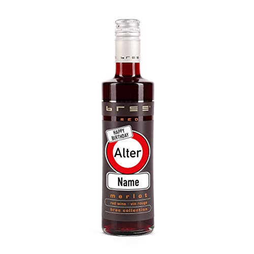 Herz & Heim® Kleines Weingeschenk zum Geburtstag mit persönlichem Aufdruck im Verkehrszeichen Etikett - kleiner Bree Wein (1 x 0.25 l) Rot von Herz & Heim